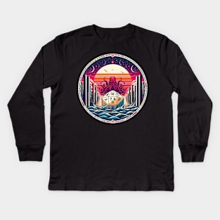 RetroR'lyeh Resurgence: Cthulhu's Cosmic Roll Kids Long Sleeve T-Shirt